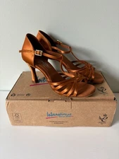 International Dance Shoes (IDS) Bela Latin Heels in Tan Satin US Size 8