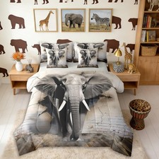 Elephant Bed in a Bag King Size Comforter Set 7 Pieces,Wild Animal Bedding Se...