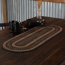 Corredor de Mesa Yute Negro y Tostado Primitivo 13x36 Ovalado Rayas Cocina VHC Marcas