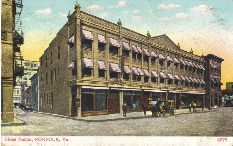 Norfolk VA 1907 Neddo Hotel UDB Postcard Horse & Carriage Street Scene *
