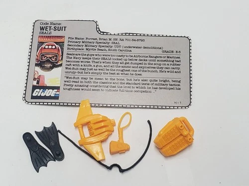 1986 Wet-Suit V1 Complete Accessory Lot G.I. Joe Filecard Vintage Figure Parts