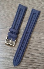 18mm VINTAGE APOLLO PRESTIGE STITCHED FABRIC BLUE WATCH STRAP, GOLD BUCKLE, NOS