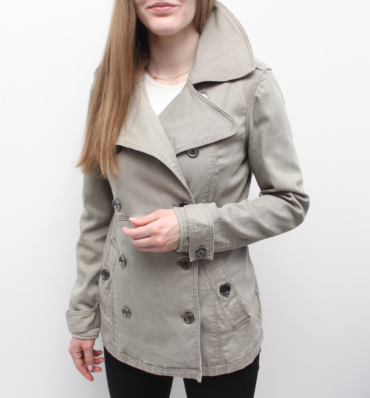 Women's BURBERRY BRIT Double Breasted Denim Pea Coat Nova Check Jacket RARE S