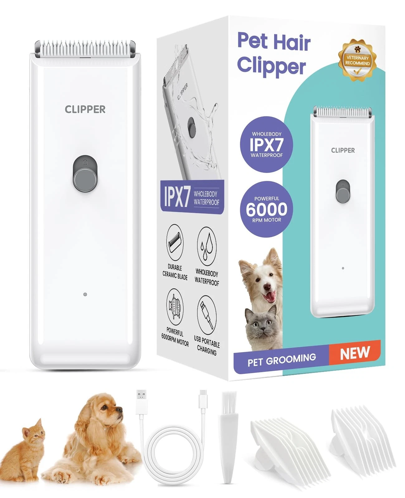 Pet Clippers for Dog Hair Grooming Low Noise, Rechargeable Cordless Cat Shave...