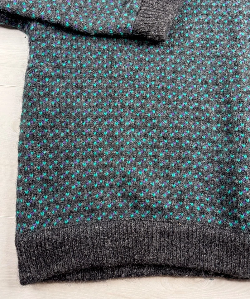 Vtg LL Bean Heavy Wool Rayon Sweater Green Birds Eye Fisherman Norway 2XL RARE - Image 4 of 4