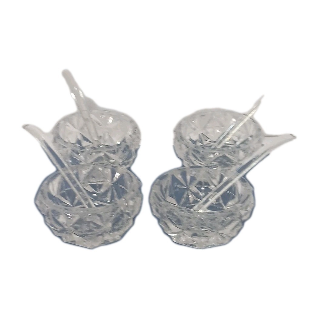 Glass Open Salt Caviar Cellars with Plastic Spoons Set Of 4 In Box Made in Japan