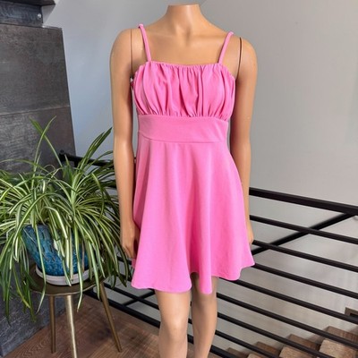 NWT Mi Ami  for Francesca's Pink Ruched Bust Mini Barbiecore Dress Size Large 