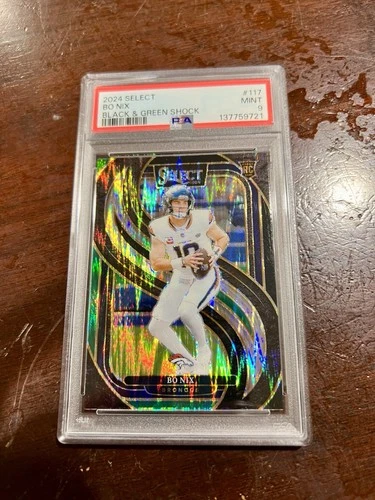 Bo Nix - 2024 Select Black & Green Shock SP Premier Level Rookie RC PSA 9 Mint
