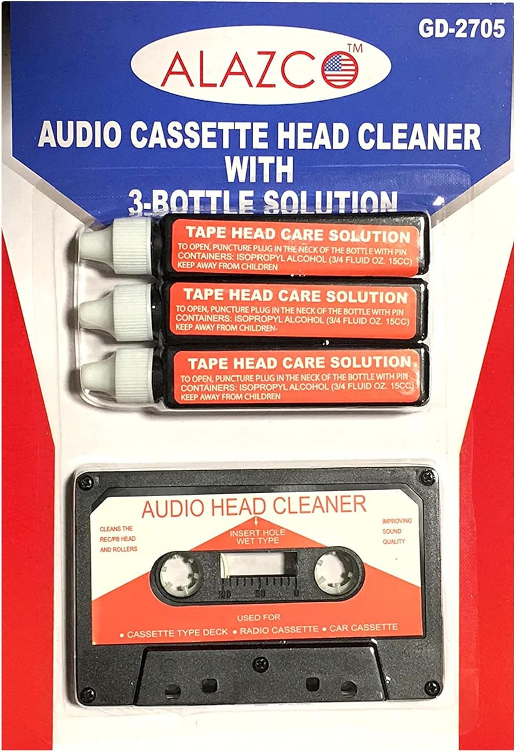 Audio Tape Cassette Head Cleaner W/ 3 Cleaning Fluids Care Wet Mainten