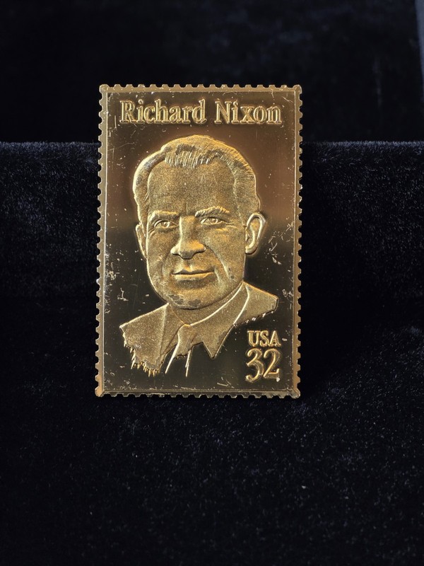 Richard Nixon .999 Silver Stamp Ingot 24K Gold Plated HF Swiss - SCRATCHED / AS 