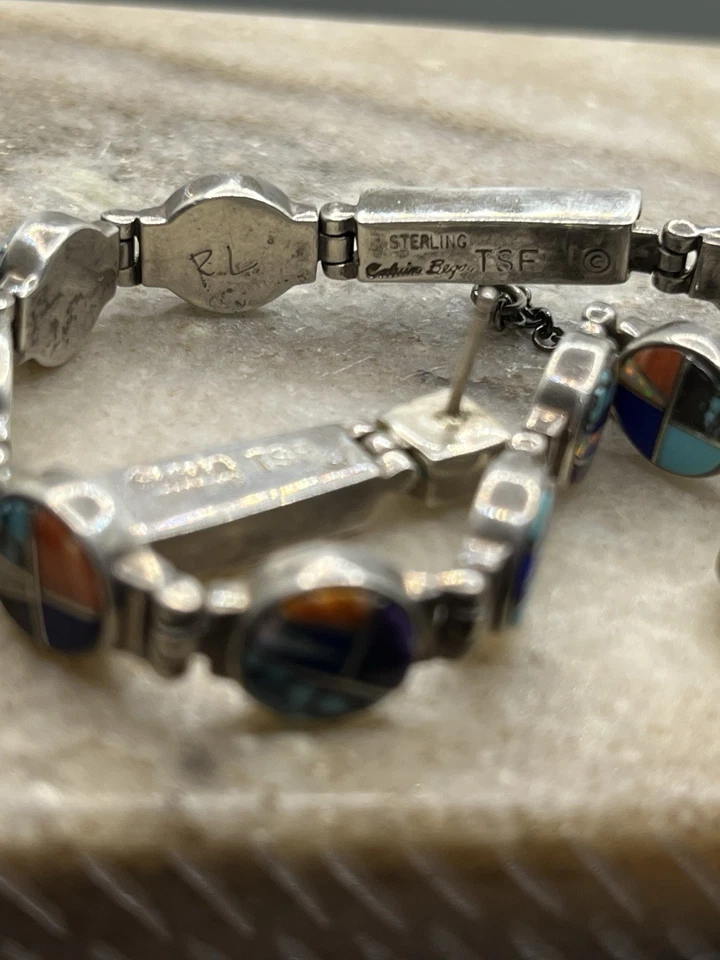 Raro Conjunto CALVIN BEGAY TSF Navajo Multi Piedras Preciosas Panel Redondo Pulsera y Pendientes Foto 4 de 4