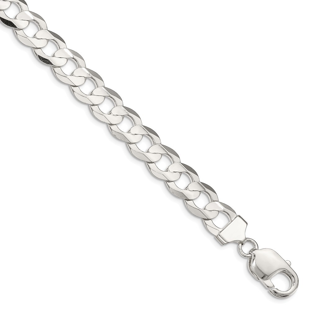 Sterling Silver Solid 9.75mm Concave Beveled Curb Chain w/ Lobster Clasp 18"-24"