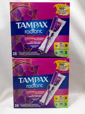 Lot Of 2 Box~Tampax Radiant Assorted Plastic Tampons Unscented 28 Count (56 ALL)