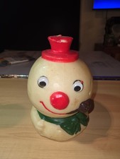  READ Vtg Large Snowman Head Candle Red Top Hat Green Tie Frosty