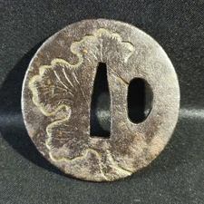 Sword Art Japanese Tatach Tsuba Iron Floor Ginkgo Texture Unspecified Edo Antiqu