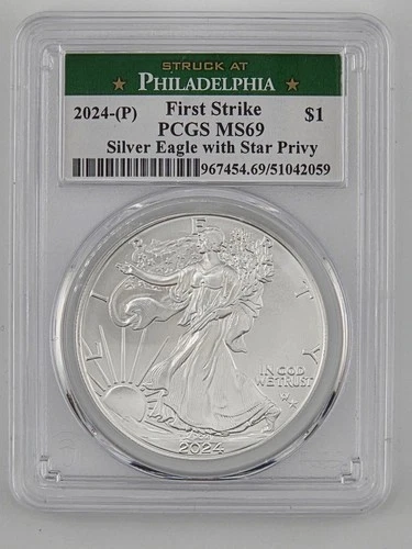 2024-P American SILVER EAGLE with STAR PRIVY PCGS  MS69 FIRST STRIKE 1 oz Ounce