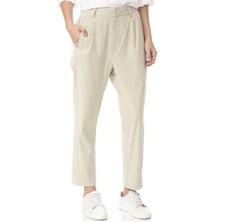 AYR The Shale Pants 4 High Rise Pleated Cropped Twill Khaki Preppy Quiet Luxury