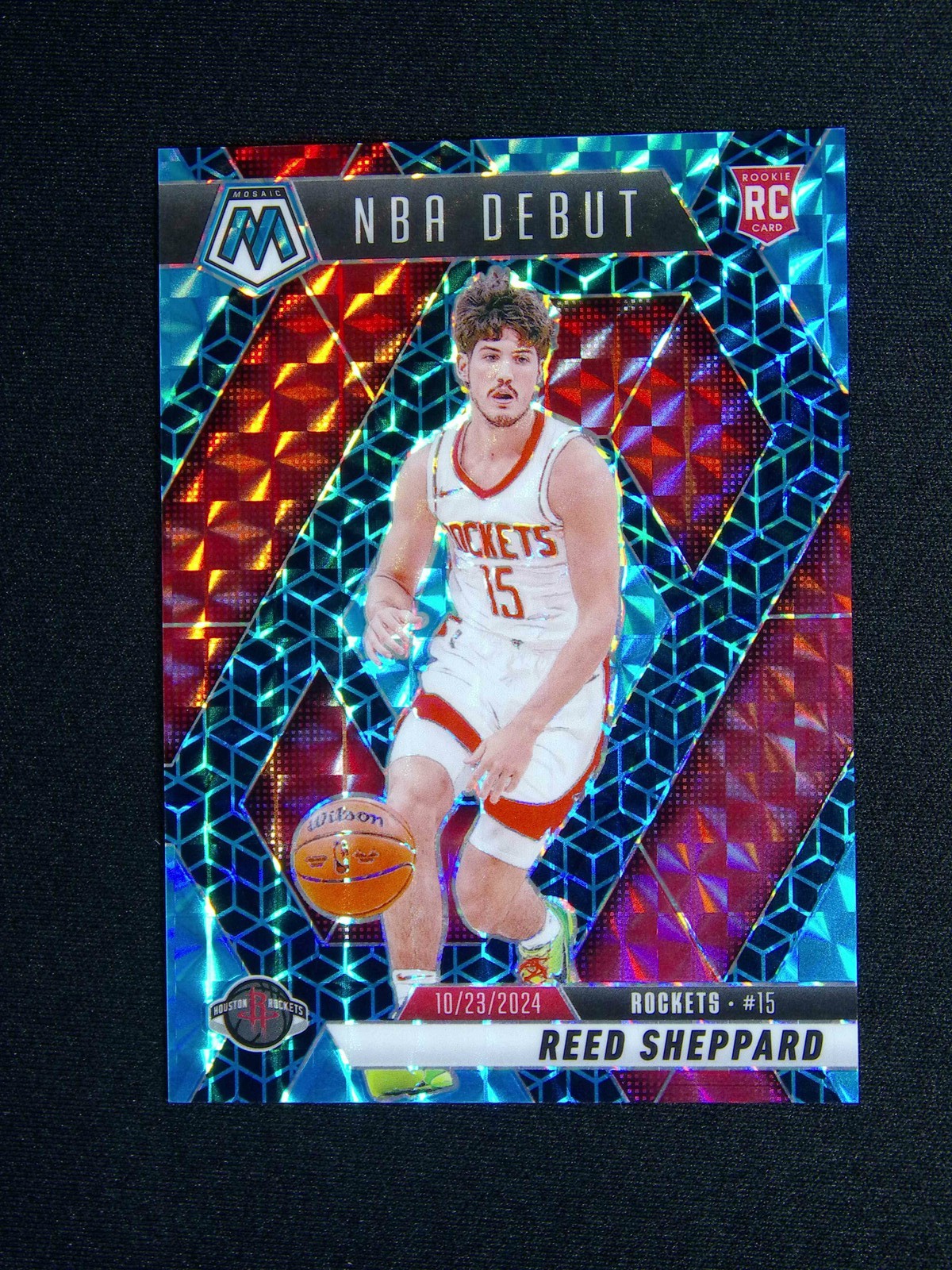 2024-25 Panini Mosaic Reed Sheppard #252 RC NBA Debut Spectris Blue FOTL /25