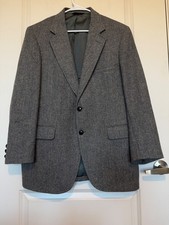 John Alexander Mens Pure Wool Blazer Herringbone Pattern Gray Size 44R 2 Button