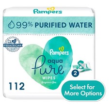 Pampers Aqua Pure Baby Wipes Unscented, 99 Water, 2 Pack, 112 Total Count