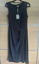 Planet Size 12 Black Silver Glitter Shimmer Evening Dress Twist Drape Bnwt BH6