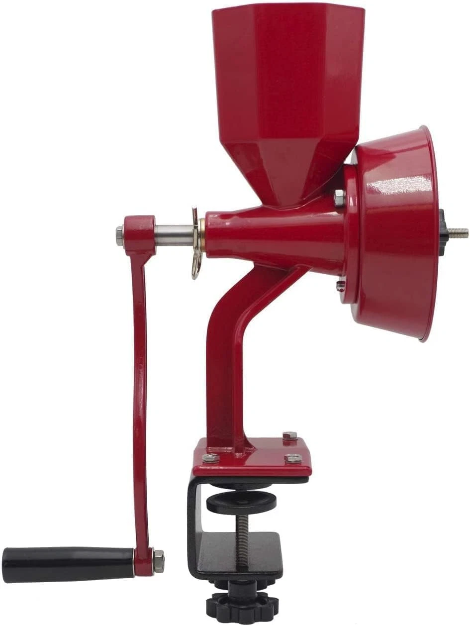 Junior Deluxe Hand Crank Grain Mill for Flour, Nuts, Seeds & Spices - Red