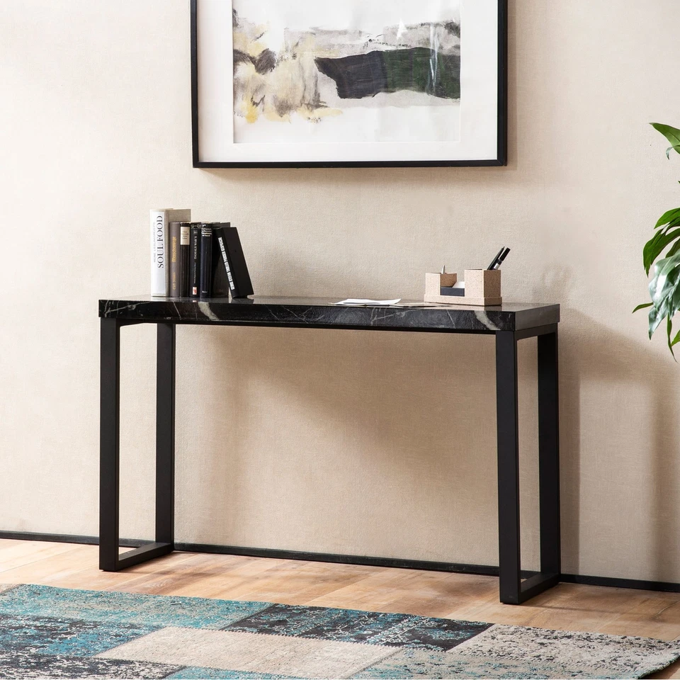 FineBuy Table Console Aspect Marbre Noir 120 cm Table d'ordinateur Table Couloir - Photo 1/4