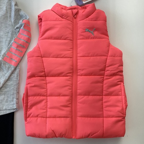 Puma Girl Puffer Vest Long Sleeve Shirt Legging 3 Piece Set Pink Black XS 5-6 - Picture 2 of 12