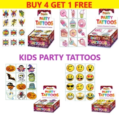 PLAYWRITE Kids Temporary Tattoos Assorted Designs Halloween Boys Girls Party Bag Fillers