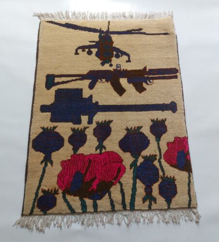 TRADITIONAL AFGHAN WAR RUG TRIBAL ART RUG Wool Rug Opiume 81x61cm  #93 - Picture 1 of 7