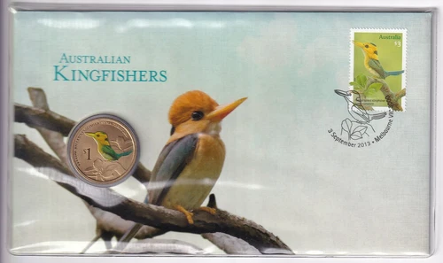 AUSTRALIAN PNC COVER: 2013 $1 TUVALU KINGFISHERS BIRD COLOURED COIN #M2196