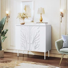 Sideboard Buffet Cabinet with 3D Flower Pattern Accent Cabinet with 2 Doors