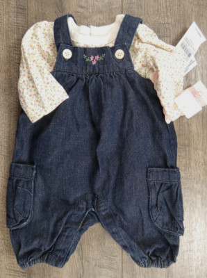 Baby Girl Clothes New Chaps Newborn 2pc Jean Floral Overalls
