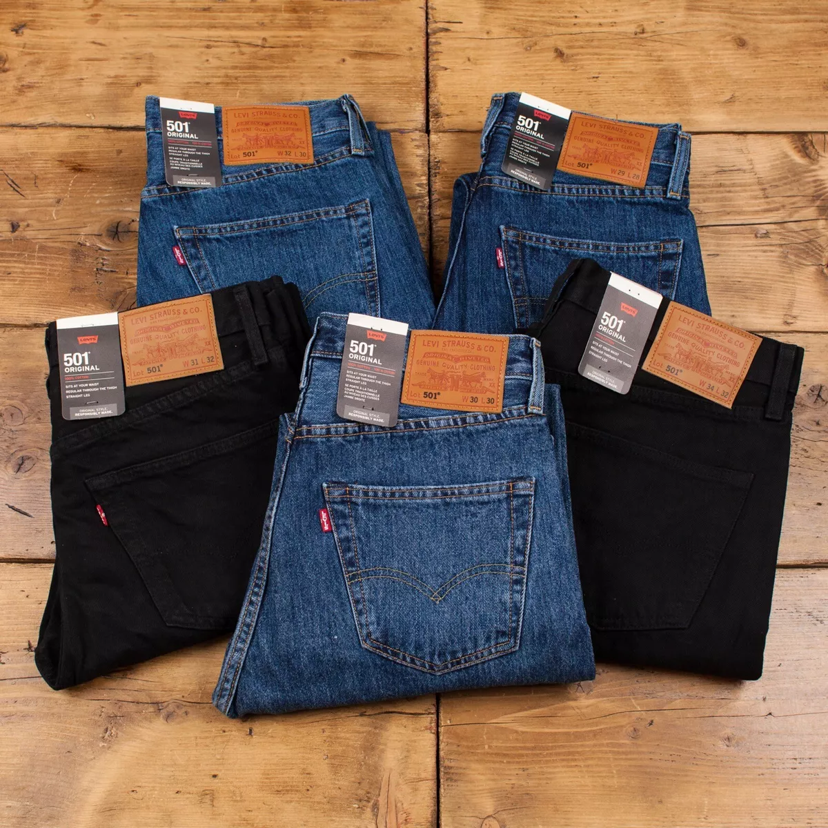 NEW Levis Lot 501 Jeans Big E Premium Blue Black Denim Genuine Straight BNWT