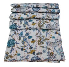 Vintage Floral print Kantha Quilt Blanket Indian Bedspread Coverlet Throw Art