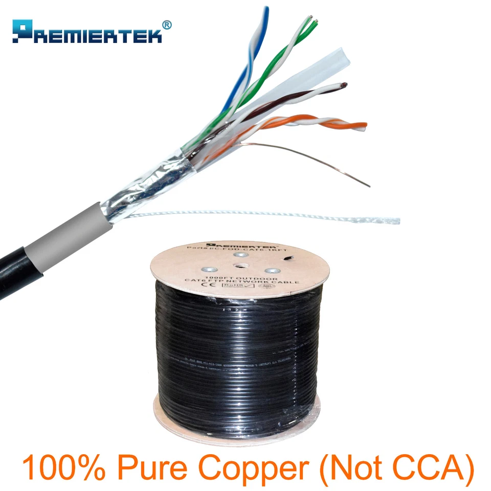 Cable de cobre puro FTP CAT6 1000 FT blindado exterior 23 AWG sólido entierro directo UV  Foto 4 de 4
