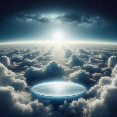 Ocean of Clouds Round Floating Platform Ship Milky Way Sun Poster Print 24 x 24