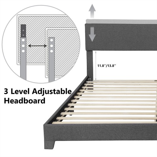 Full Queen King Size Upholstered Platform Bed Frame with Adjustable Headboard - Picture 51 of 118