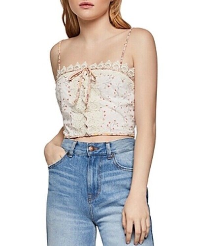 BCBGeneration Ditsy Floral Crop Tank Top Sz M Antique Lace Cami Romantic - Picture 6 of 11