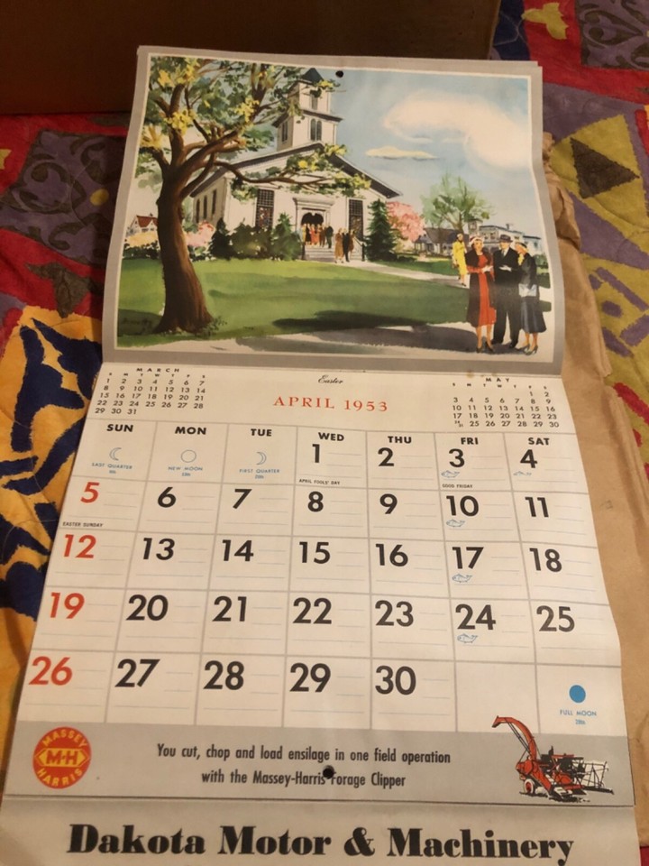 Massey Harris 1953 Advertising Calendar Dakota Motor &Machinery CO