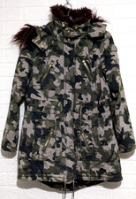 Camouflage Fishtail Parka Jacket Removable Hood Scarf Fur Pockets Uk12 Womens
