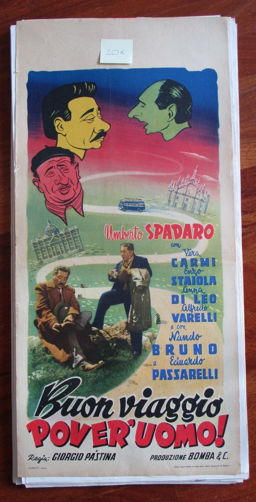 Locandina originale film Buon viaggio, pover'uomo (1951) - Regia di Giorgio Pàstina