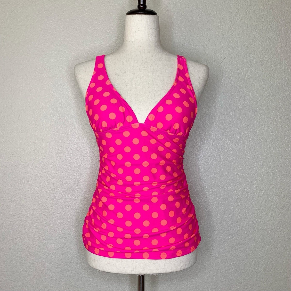 NWOT Arizona Hot Pink Polka Dot Tankini Beach Swimwear Top