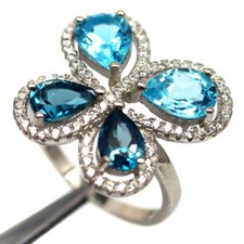 Swiss Blue - London Blue Topaz  Cubic Zirconia Ring 925 Sterling Silver Size 7