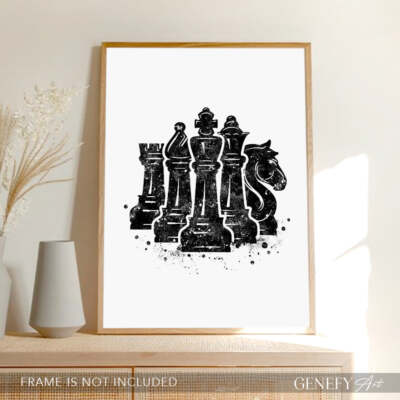 Schach schwarz-weiß Kunstdruck - Schachfiguren Kunstdruck - Schachdeko