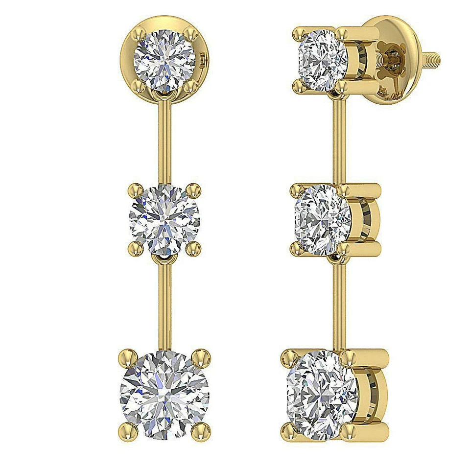 Brincos de lustre Journey pendurados diamante redondo I2 I 1,65 quilates conjunto de pinos de ouro 14K - Imagem 4 de 4