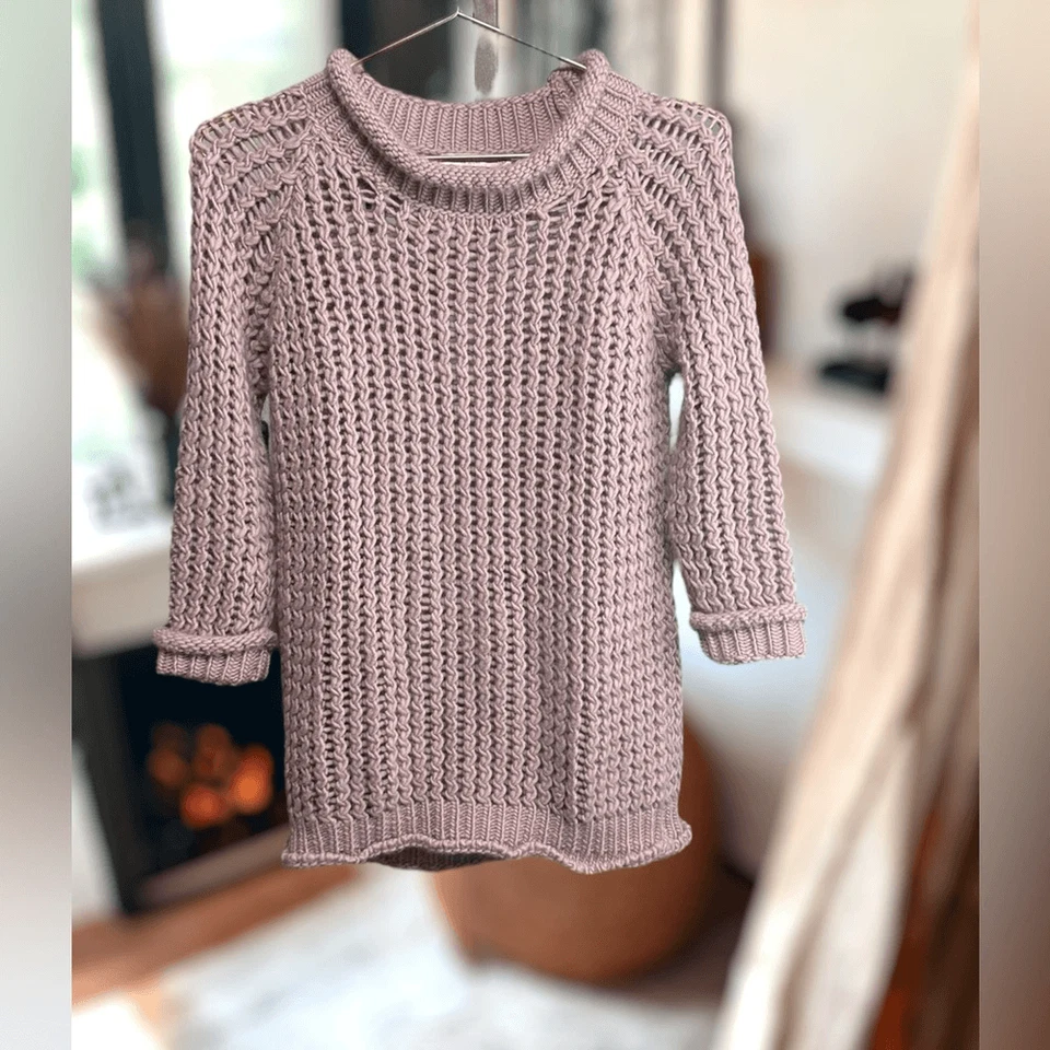 Suéter CALYPSO St. BARTH Grueso Orquídea Tejido Abierto Lana Merino Borde Enrollado Talla S Foto 4 de 4