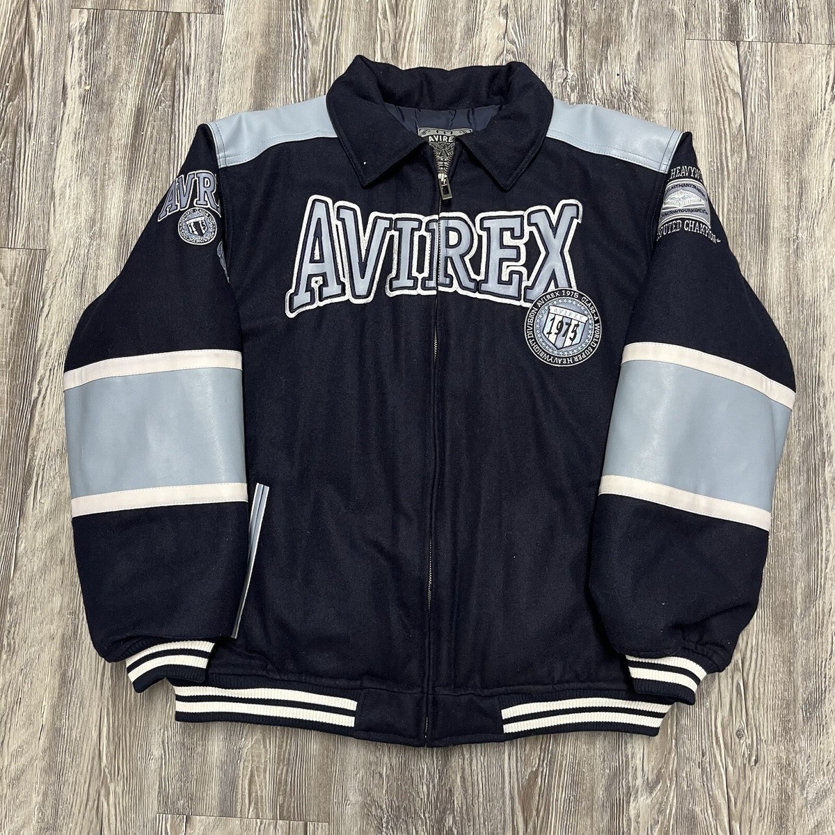 VINTAGE AVIREX Bomber USA Wool Jacket New York Size S Navy Blue | eBay