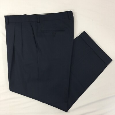 Pazoni Como Dress Pants Trousers Blue 100% Wool Made in Italy Size 38W x 27L