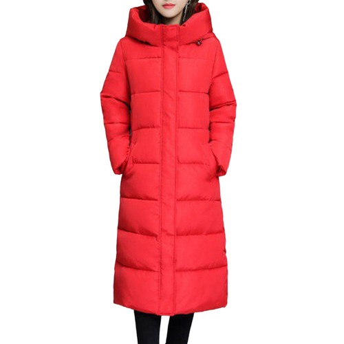 Women Winter Warm Slim Fit Hooded Down Jacket Long Zip Cotton Padded Puffer Coat - Picture 11 of 12